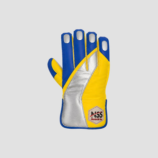 Blue Yellow Silver Wicket Keeping Gloves