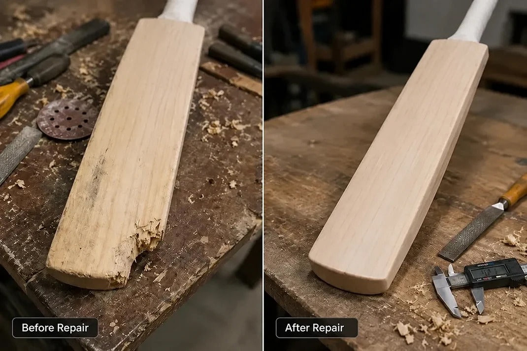 before and after cricket bat repair and restoration
