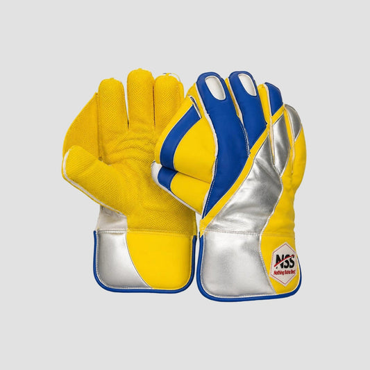 Blue Yellow Silver Wicket Keeping Gloves